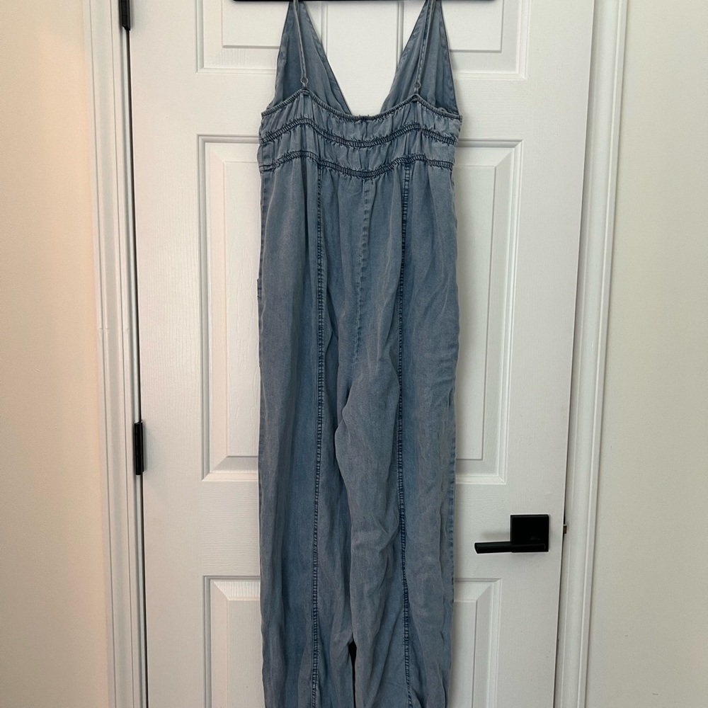 Light Blue Chambray Wide-Leg Jumpsuit - Picture 2 of 3